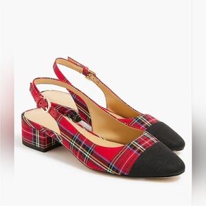 J. CREW Tartan Low Heel Cap Toe Slingbacks Size 8 NEW Christmas Holiday Preppy